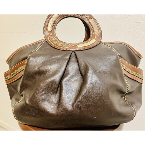 RELIC Animal Print Circular Black/Brown Hobo Crossbody Faux Leather Bag - Picture 4 of 11